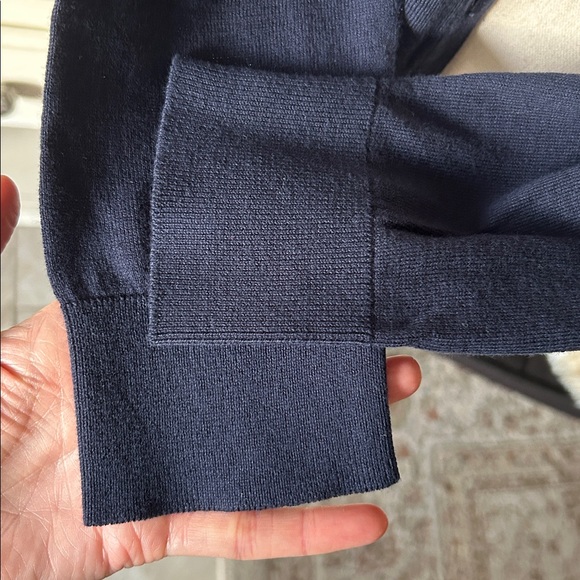 Ann Taylor Vtg navy blue cotton button down classic cardigan sweater L - Picture 4 of 11